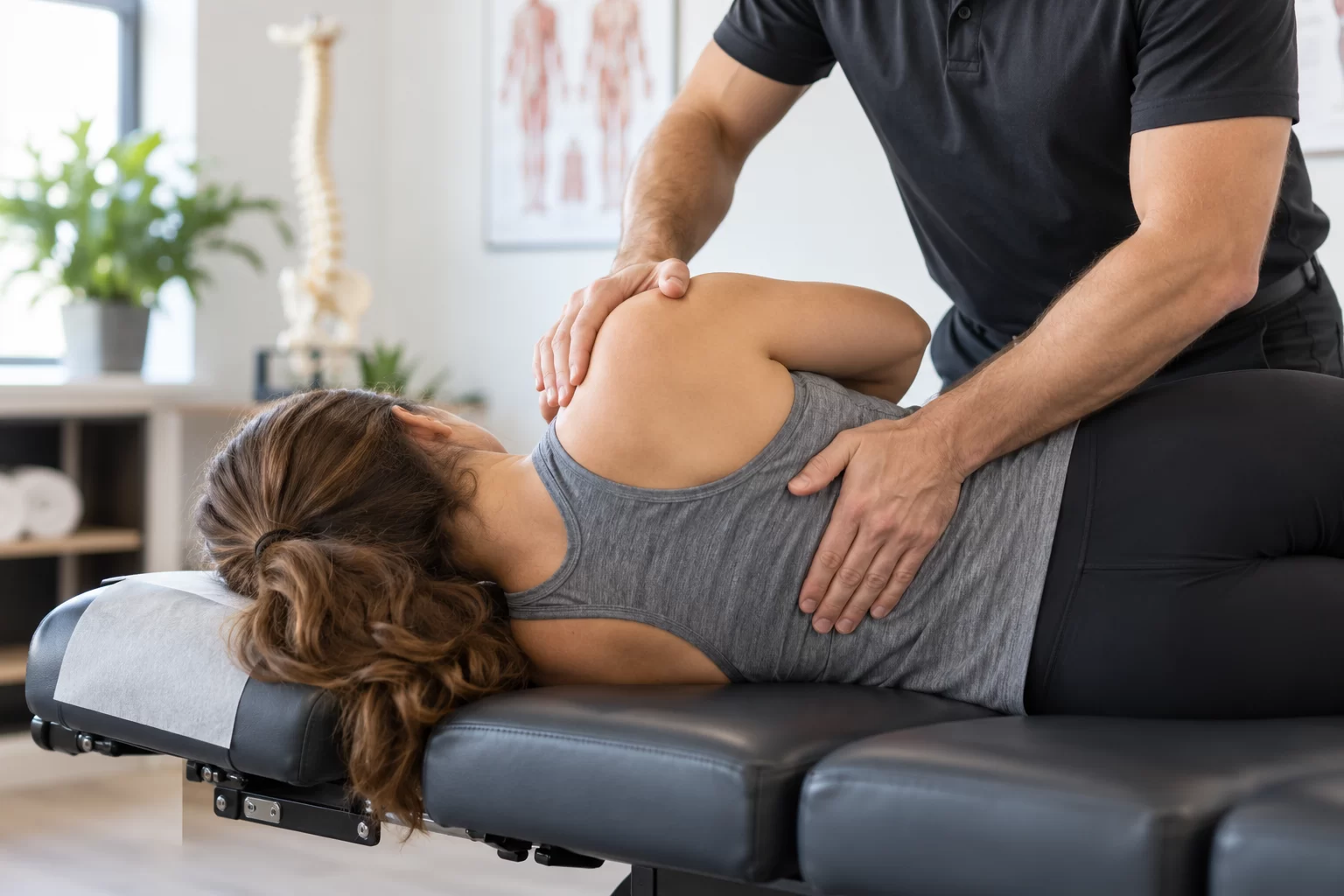 Chiropractor providing hands-on chiropractic treatment to a patient
